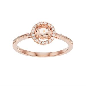 14K Rose Gold Over Silver Simulate Morganite & Cubic Zirconia Round Halo…